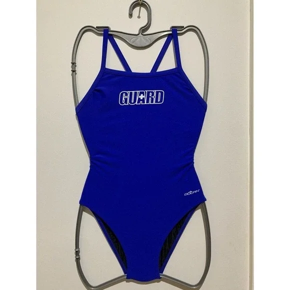 Dolfin Lifeguard Swimsuit 1 Piece V-2 Back Blue Sz 32 UVA UVB 50+ Durast… - Picture 3 of 5